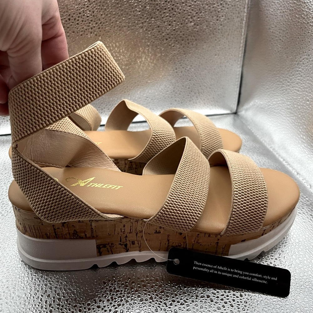 Athlefit Women's Wedge Sandals Platform Sandals Cork Elastic Strap Sandals